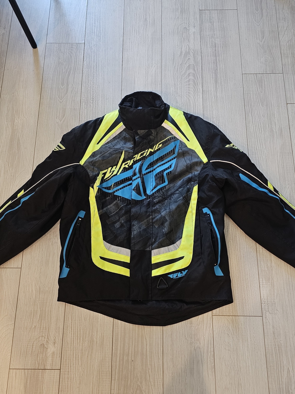 Fly Racing Men’s Black Neon Yellow & Blue Ski Snowboard Jacket F-16 Size MEDIUM